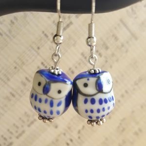 Glass bead Owl earrings.